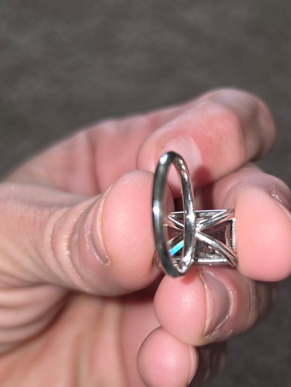 9 Carat Grey Moissanite Emerald-cut & Sterling Silver Ring-size 8 - Picture 7 of 12